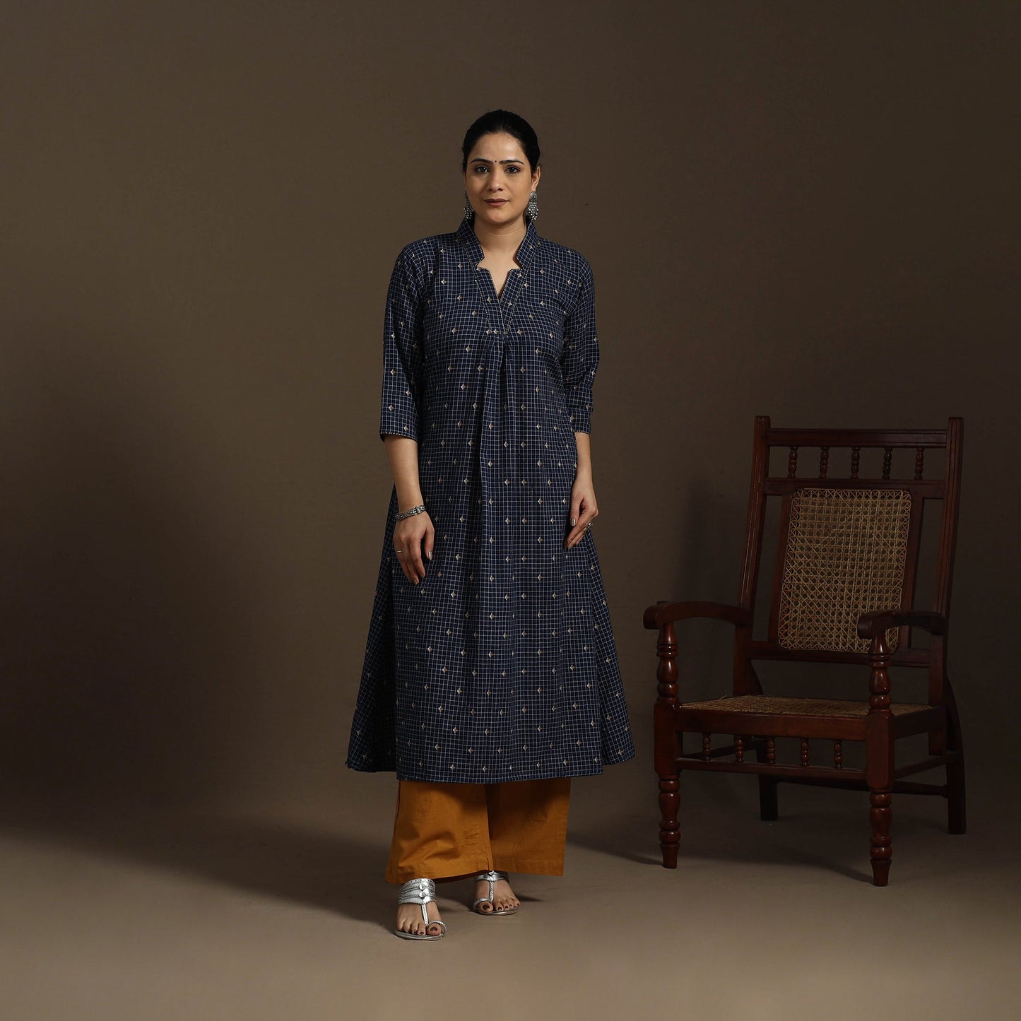 A-line cotton hand embroidered jacquard kurta for women 02