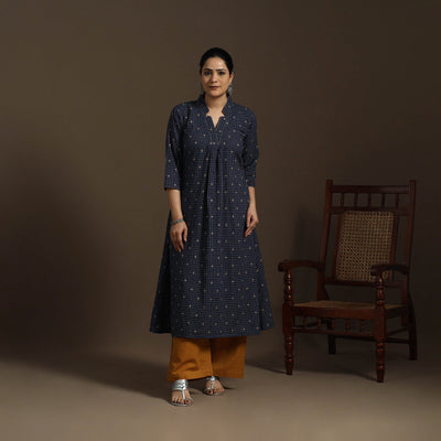 A-line cotton hand embroidered jacquard kurta for women 02