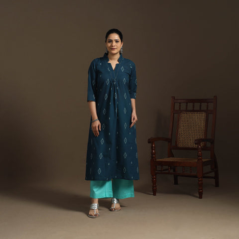 A-line cotton hand embroidered jacquard kurta for women 05