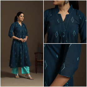 A-line cotton hand embroidered jacquard kurta for women 05