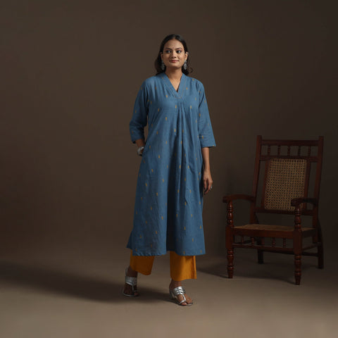 A-line cotton hand embroidered jacquard kurta for women 11