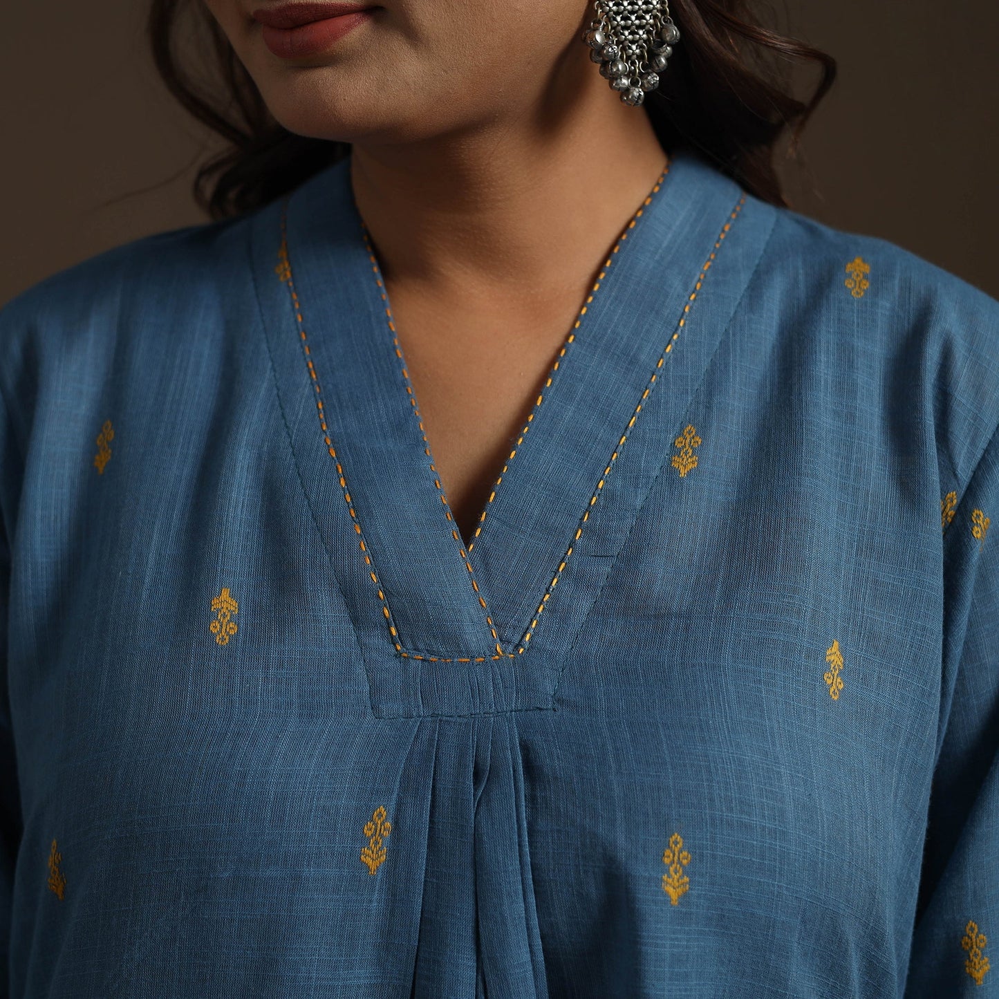 A-line cotton hand embroidered jacquard kurta for women 11