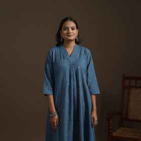 A-line cotton hand embroidered jacquard kurta for women 11