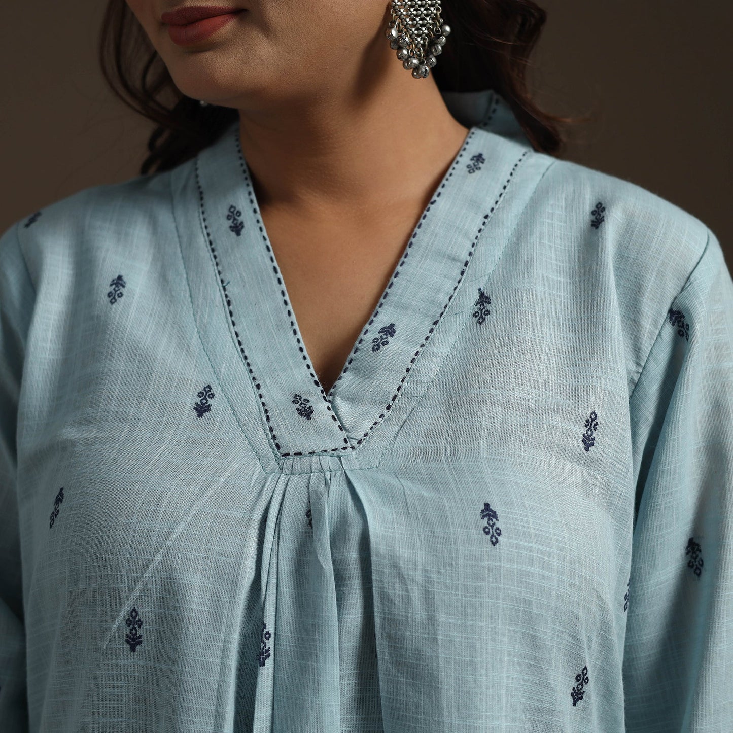 A-line cotton hand embroidered jacquard kurta for women 12