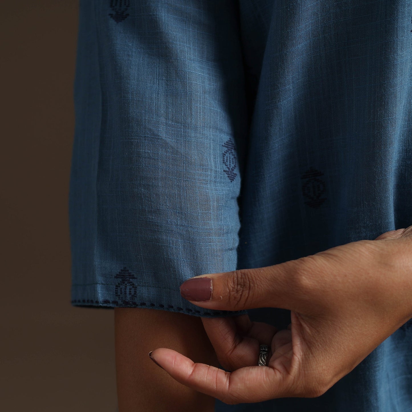 A-line cotton hand embroidered jacquard kurta for women 15