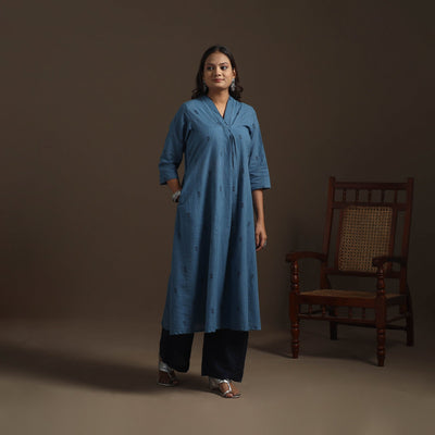 A-line cotton hand embroidered jacquard kurta for women 15