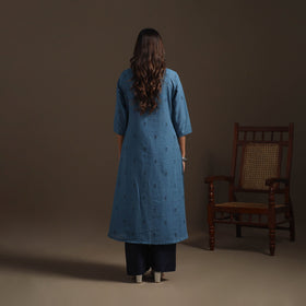 A-line cotton hand embroidered jacquard kurta for women 15