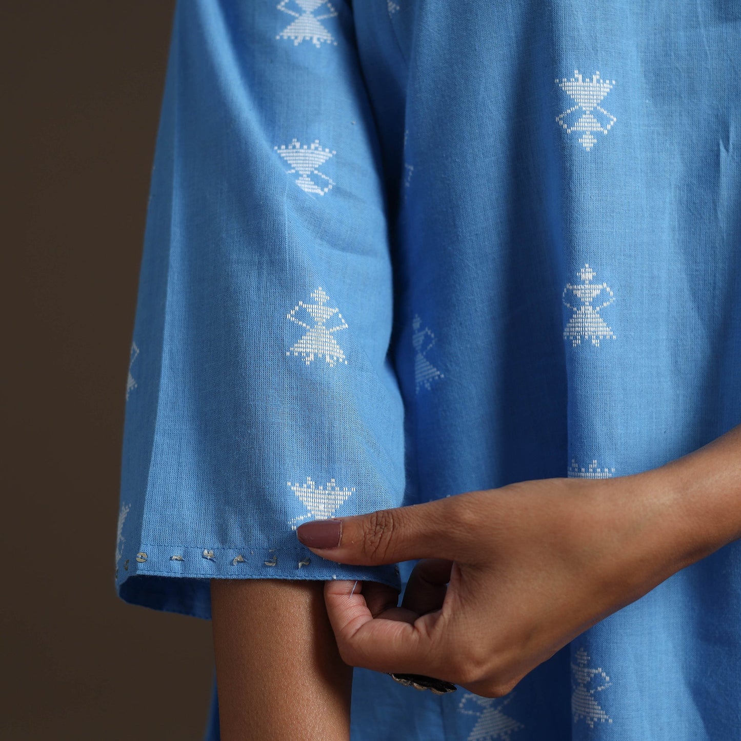 A-line cotton hand embroidered jacquard kurta for women 18