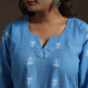A-line cotton hand embroidered jacquard kurta for women 18