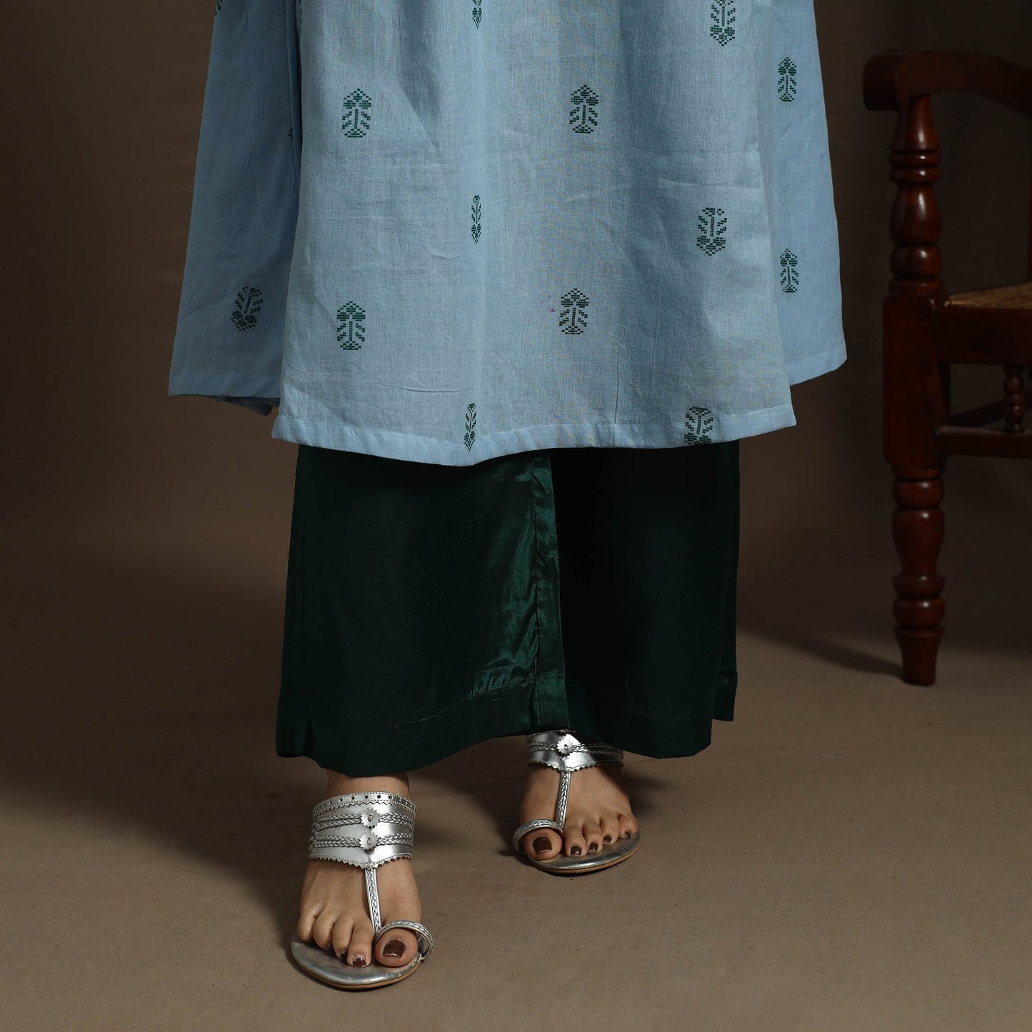 A-line cotton hand embroidered jacquard kurta for women 23