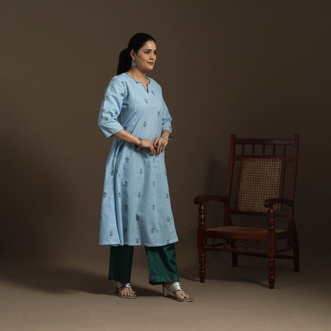 A-line cotton hand embroidered jacquard kurta for women 23