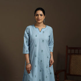 A-line cotton hand embroidered jacquard kurta for women 23