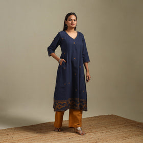 A-line cotton hand embroidered jamdani border thread buti