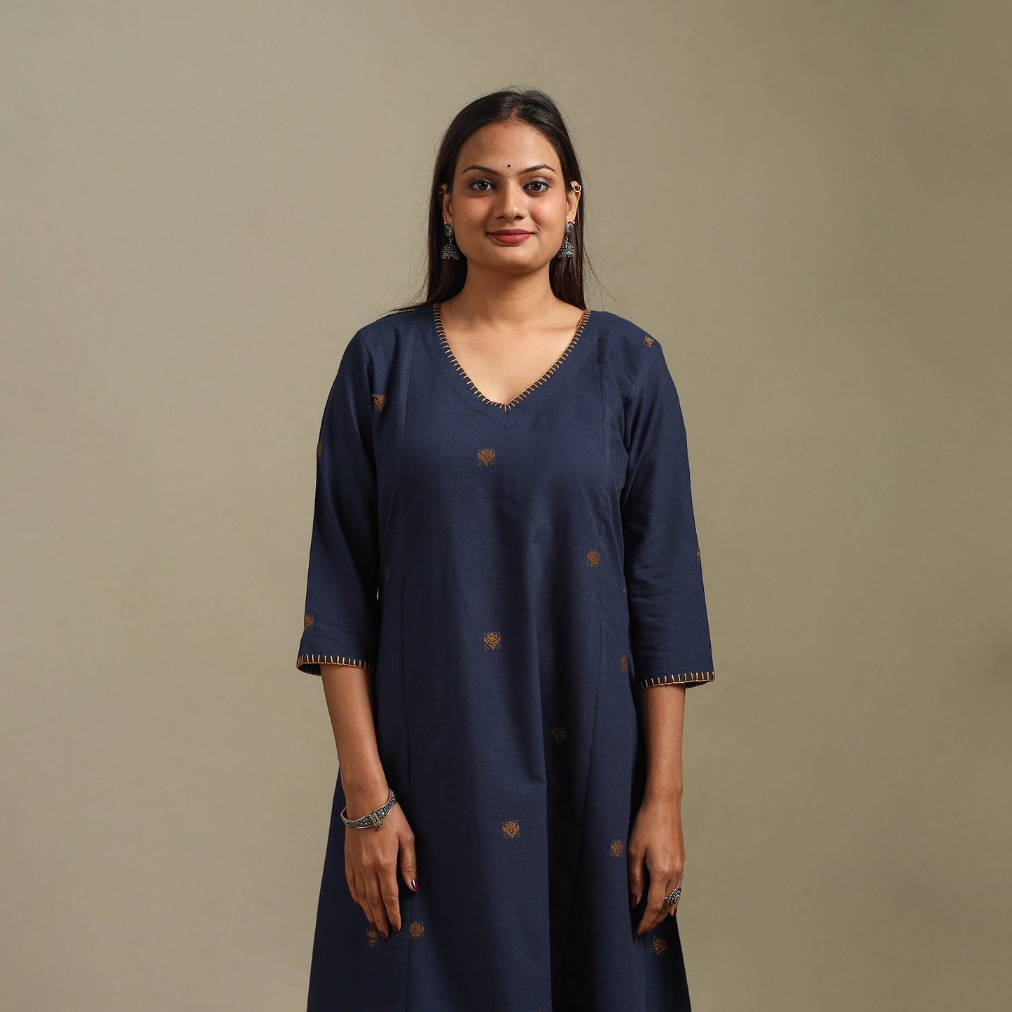 A-line cotton hand embroidered jamdani border thread buti