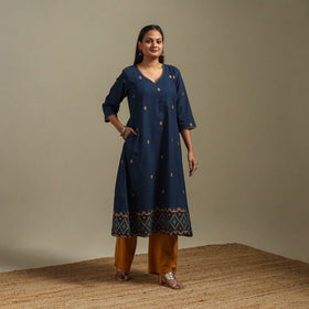 A-line cotton hand embroidered jamdani border thread buti