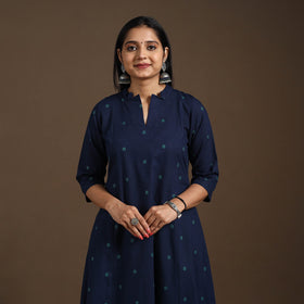 Blue A-Line Cotton Jacquard Kurta