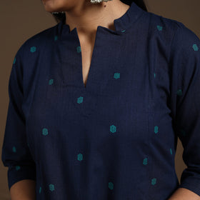 Blue A-Line Cotton Jacquard Kurta