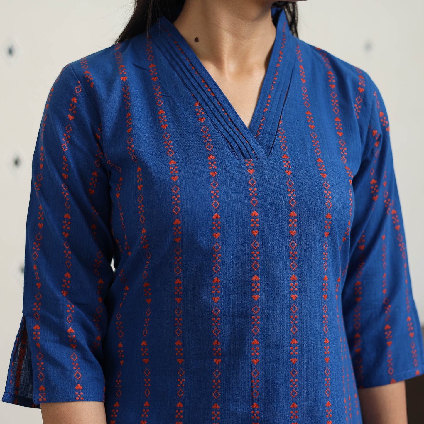 Blue A-Line Cotton Jacquard Kurta