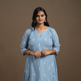 Blue A-Line Cotton Jacquard Kurta