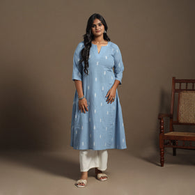 Blue A-Line Cotton Jacquard Kurta