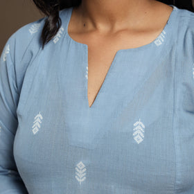 Blue A-Line Cotton Jacquard Kurta