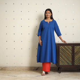 Blue - a-line cotton jacquard kurta 18 - handcrafted