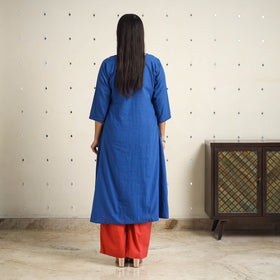Blue - a-line cotton jacquard kurta 18 - handcrafted