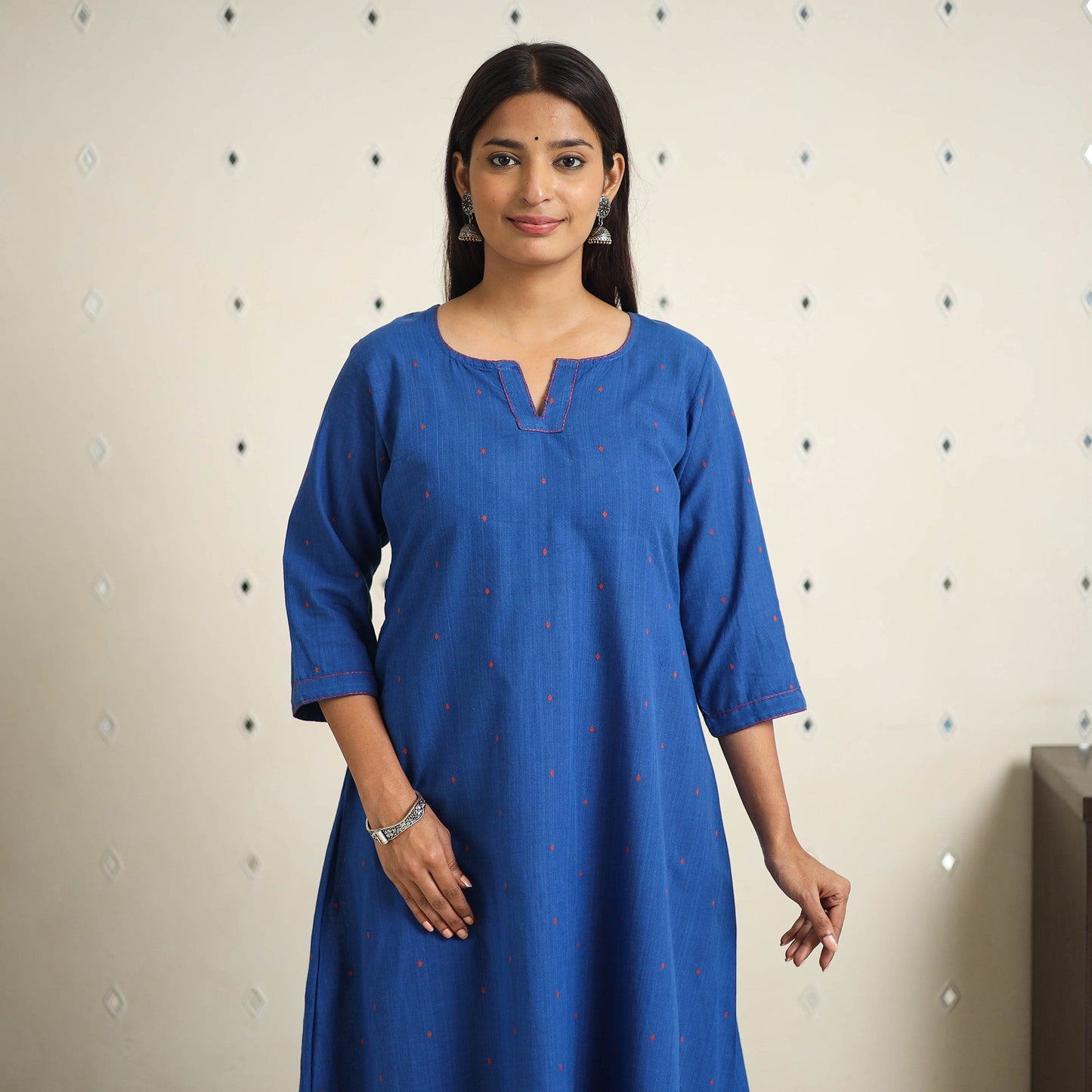Blue - a-line cotton jacquard kurta 18 - handcrafted