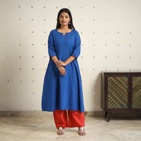 Blue - a-line cotton jacquard kurta 18 - handcrafted