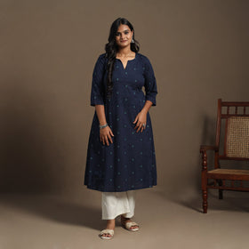 Blue A-Line Cotton Jacquard Kurta