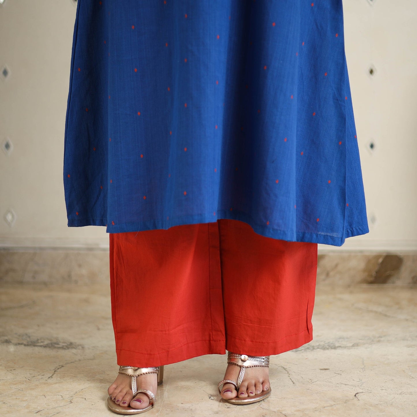 Blue - a-line cotton jacquard kurta 18 - handcrafted