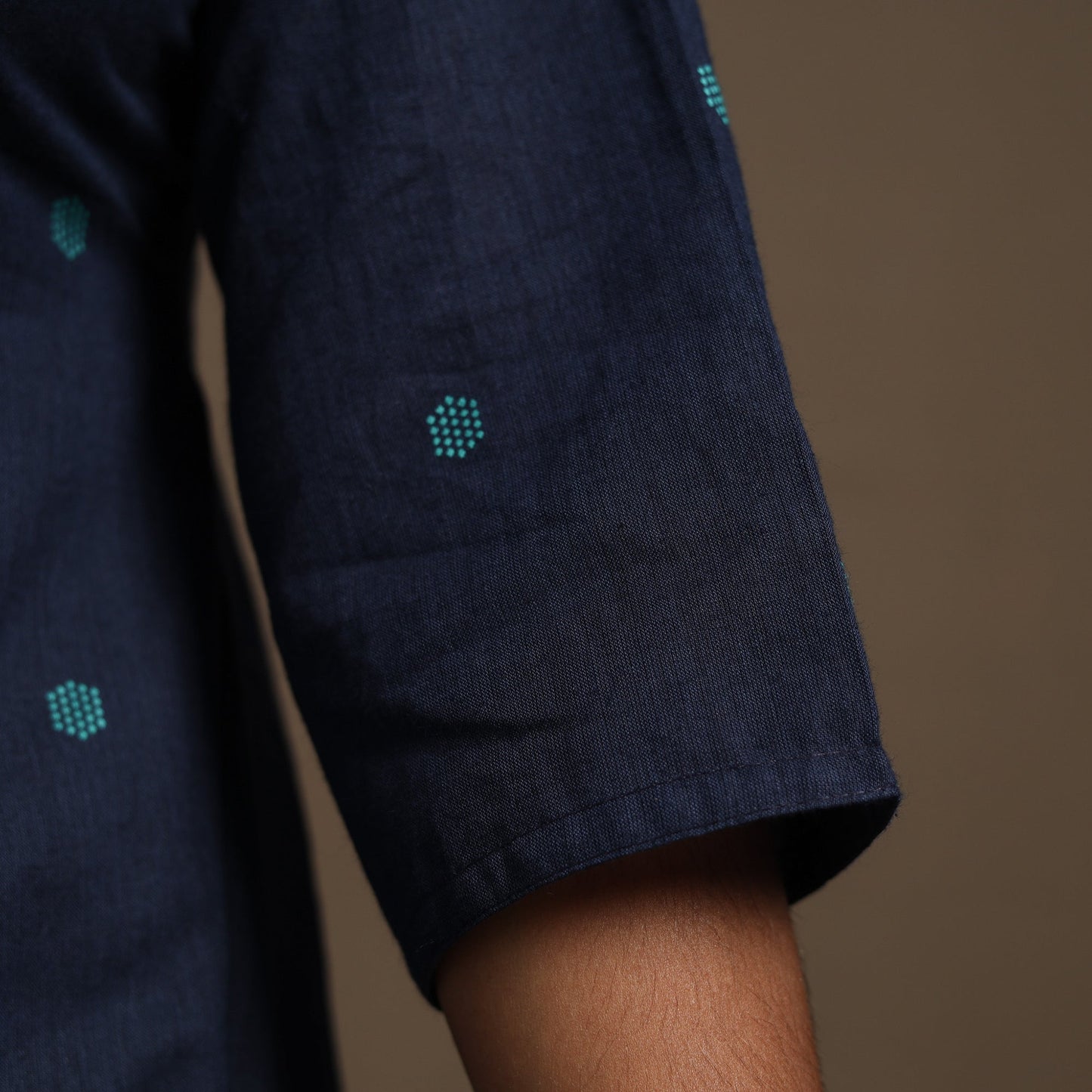 Blue A-Line Cotton Jacquard Kurta