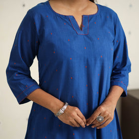 Blue - a-line cotton jacquard kurta 18 - handcrafted