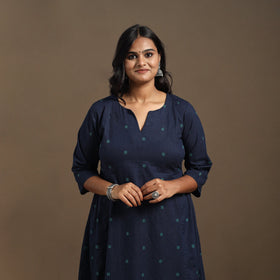 Blue A-Line Cotton Jacquard Kurta