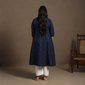 Blue A-Line Cotton Jacquard Kurta