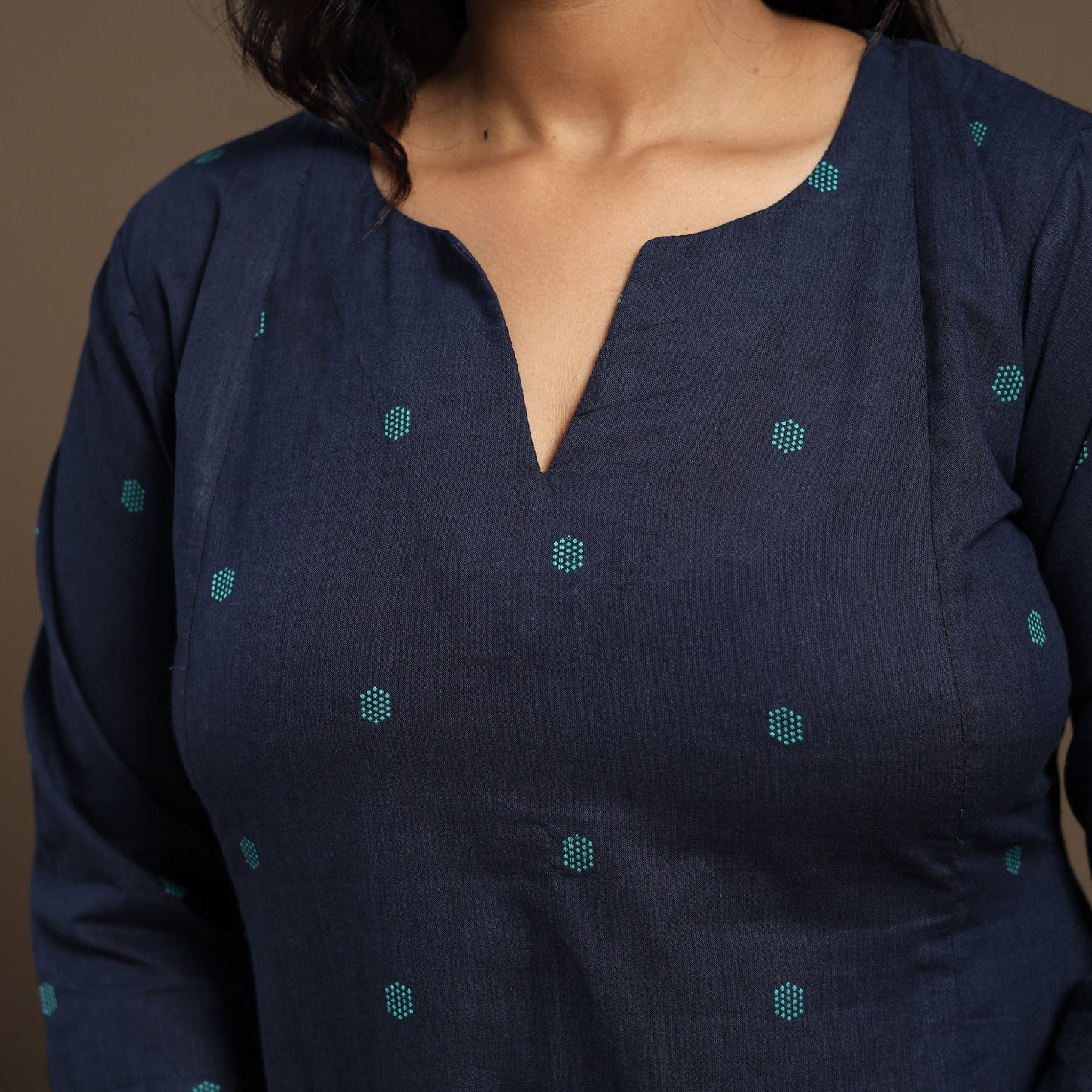 Blue A-Line Cotton Jacquard Kurta