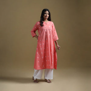 A-line cotton jacquard kurta for women 05 - handcrafted