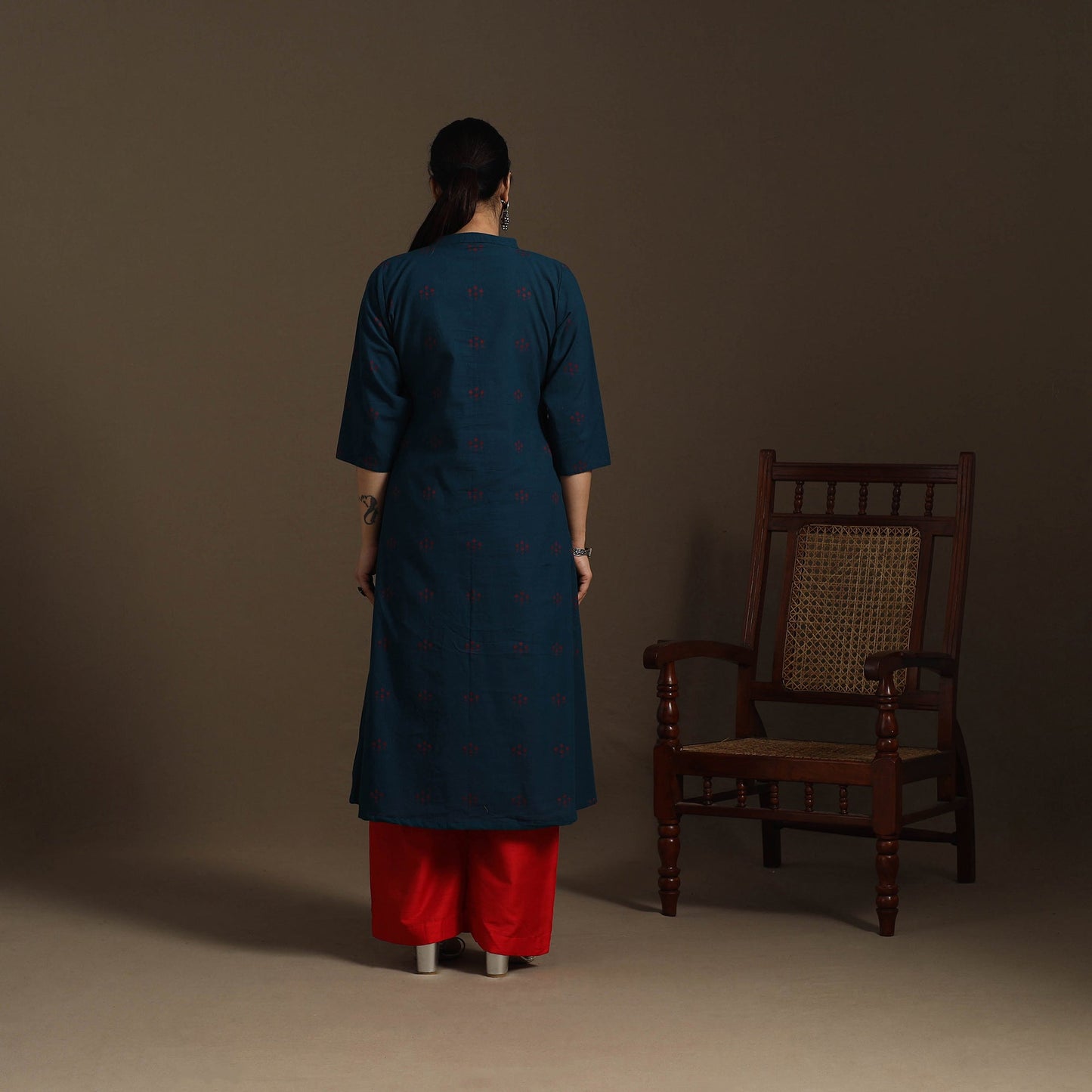 A-line cotton jacquard kurta for women 09 - handcrafted