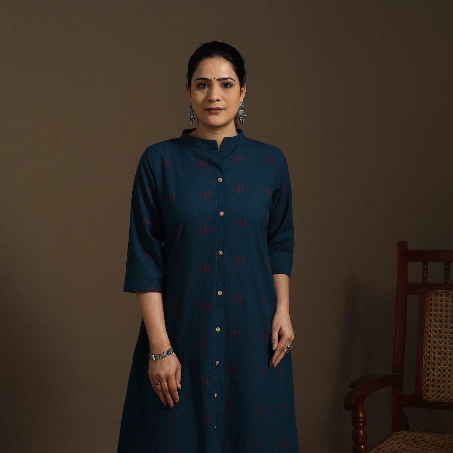 A-line cotton jacquard kurta for women 09 - handcrafted