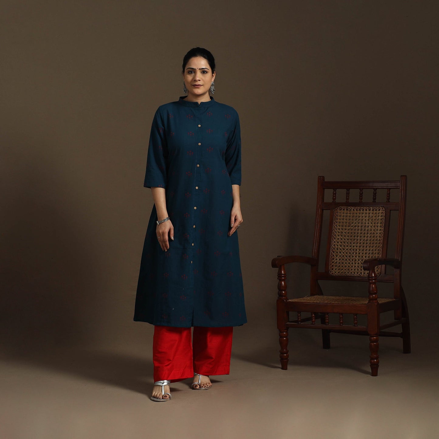 A-line cotton jacquard kurta for women 09 - handcrafted