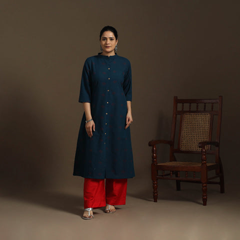A-line cotton jacquard kurta for women 09 - handcrafted