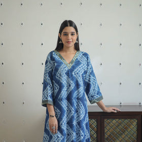  Blue A-Line Tie & Dye Cotton Shibori Kurta for Women