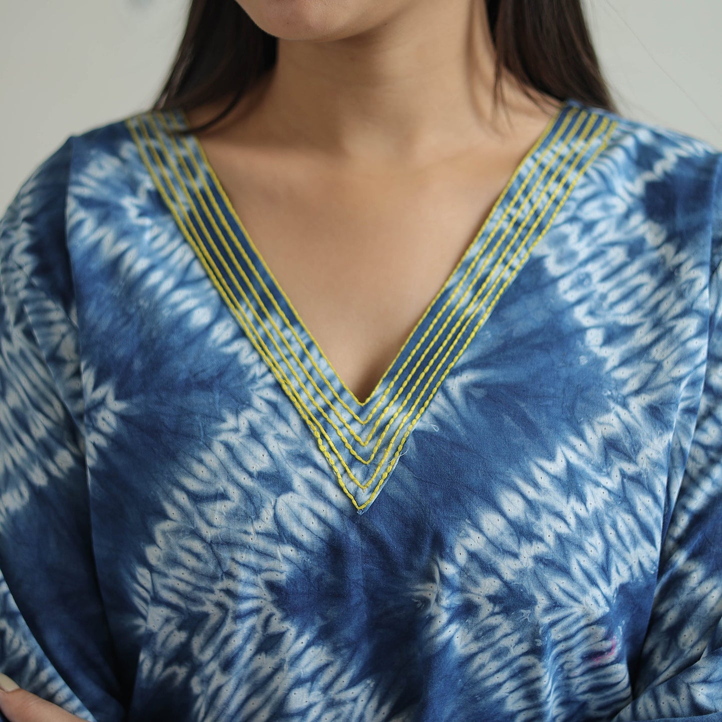  Blue A-Line Tie & Dye Cotton Shibori Kurta for Women