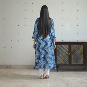  Blue A-Line Tie & Dye Cotton Shibori Kurta for Women