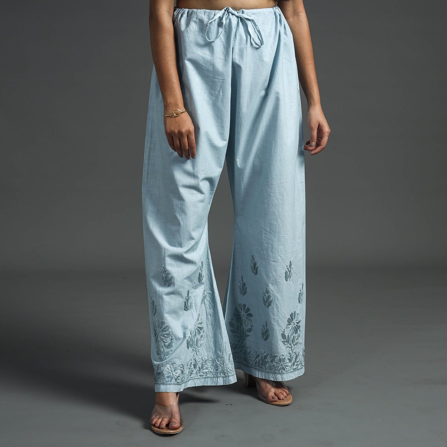  Lucknow Chikankari Hand Embroidery Cotton Palazzo 