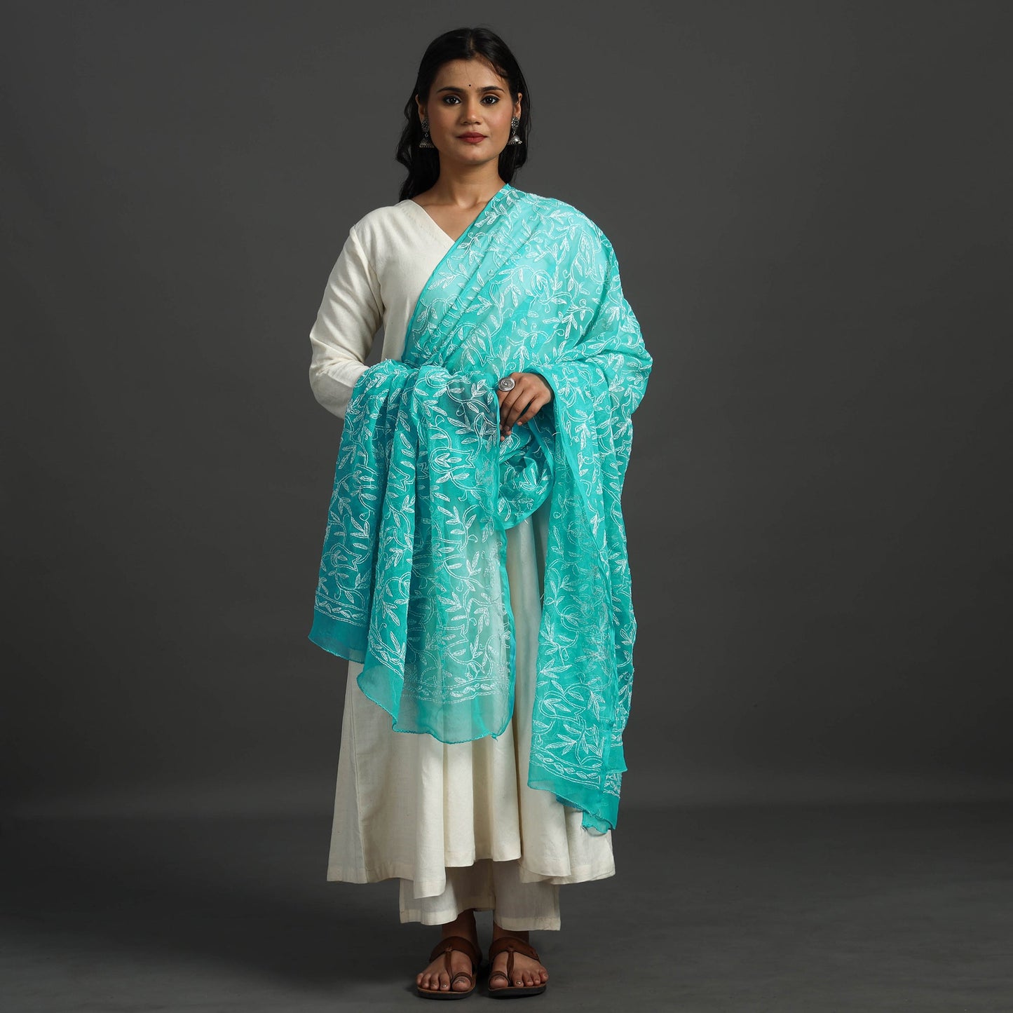Blue - lucknow chikankari tepchi embroidery georgette