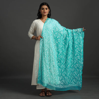 Blue - lucknow chikankari tepchi embroidery georgette