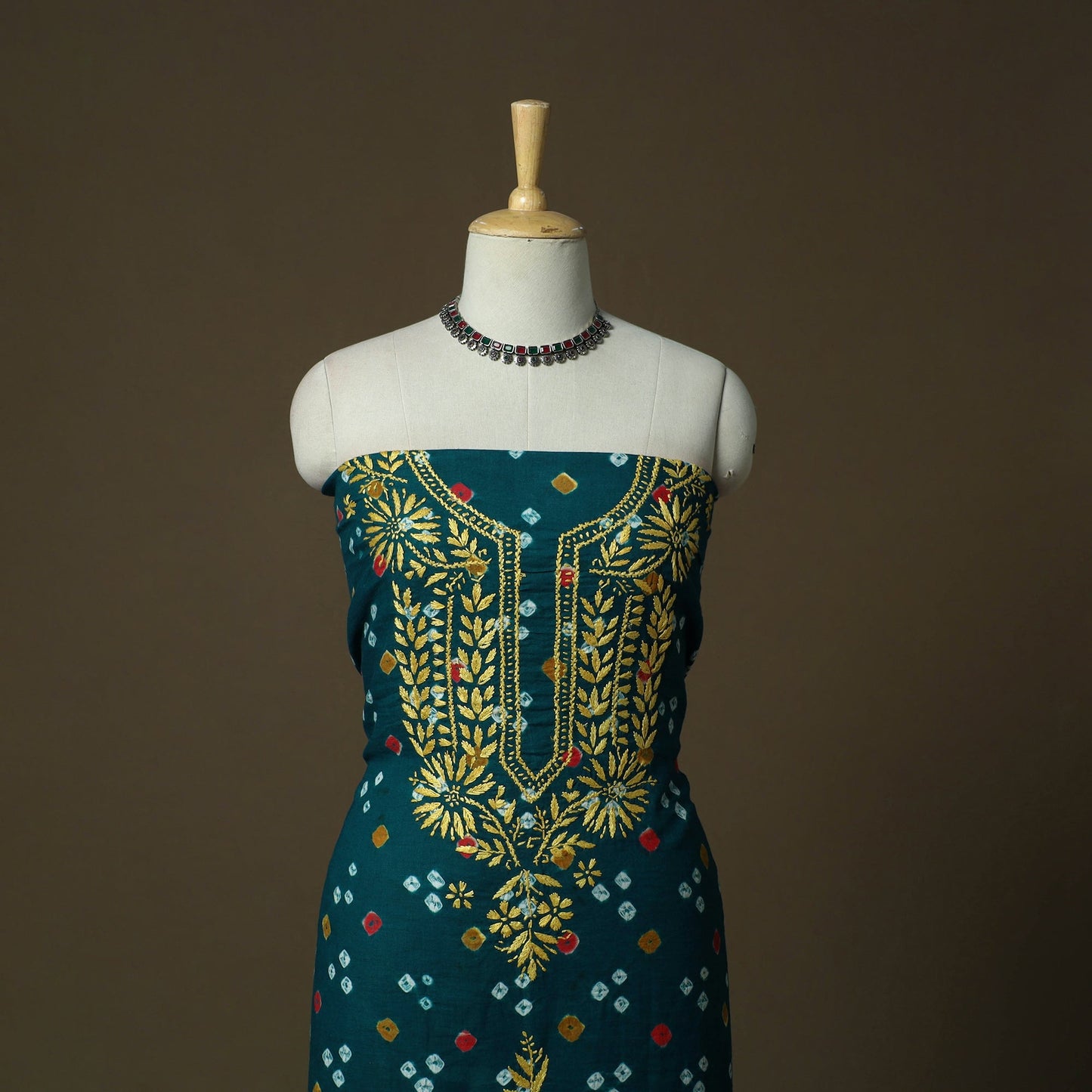 Lucknowi chikankari hand work bandhani unstitched kurta