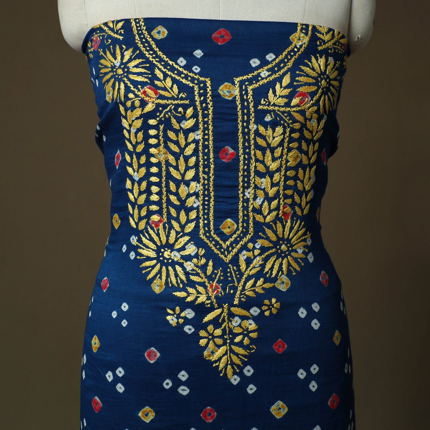 Lucknowi chikankari hand work bandhani unstitched kurta