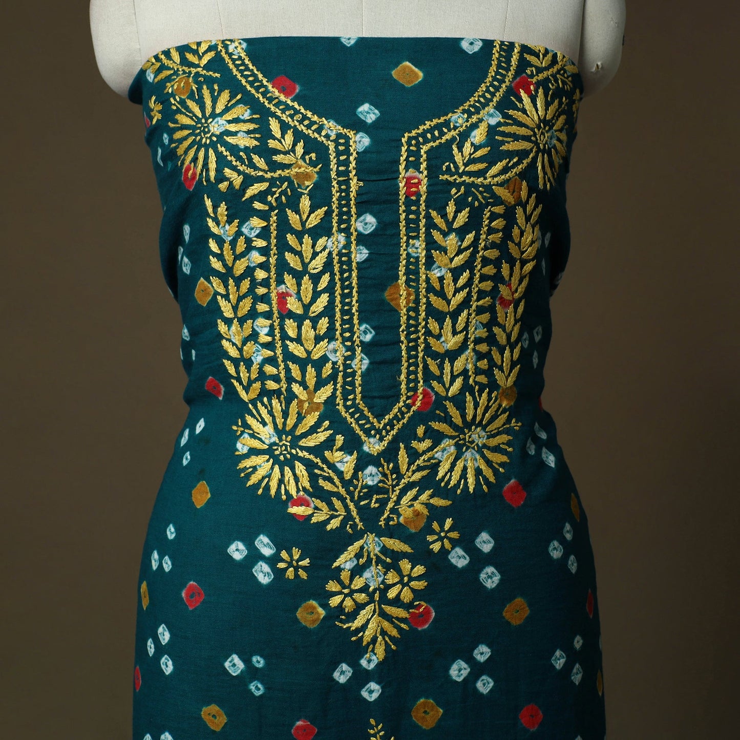 Lucknowi chikankari hand work bandhani unstitched kurta
